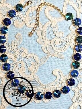 Blue Mermaid Lemonade Large Premium Crystals In 14K Gold Plated Classic Necklace
